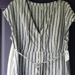 Old navy linen blue white stripe midi dress